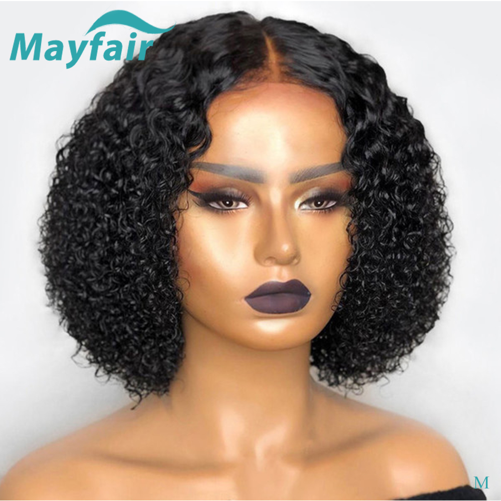 

Mayfair Curly Lace Part Wigs Short Bob Human Hair Wigs With Baby Hair Brazilian Non-Remy 13X4 Pre Plucked Lace Front Wig, As pic