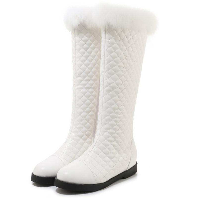 

Fanyuan Keep Warm Boots Women Flats Knee High Boots Pu Leather Winter Warm Daily Snow Round Toe Zipper Shoes Footwear, Black