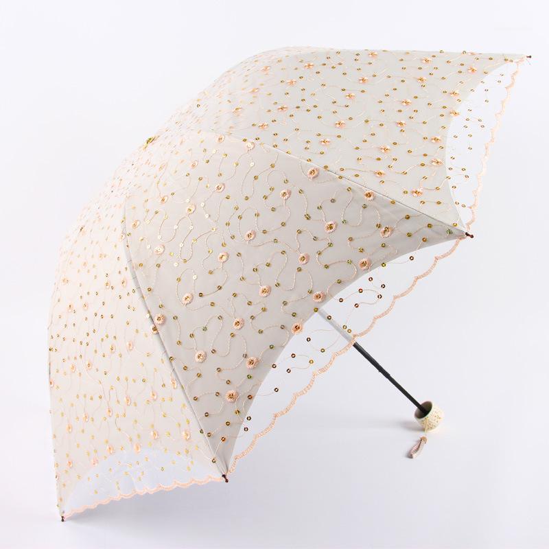 

Embroidered Double-Layer UV Protection Three-Fold Sunny and rainy Umbrella Windproof 8k Black Coating Umbrella for Girls1