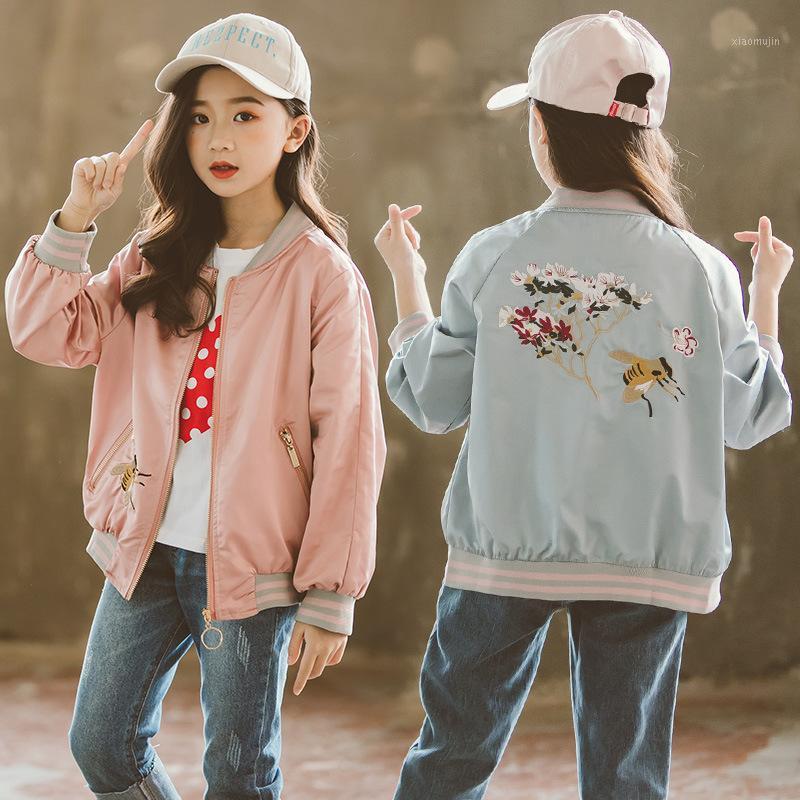 

Teen Girl Jackets Children Big Girl Zipper Outerwear Embroidery Cotton Coat Baby Baseball Clothes Spring Autumn 20201, Blue