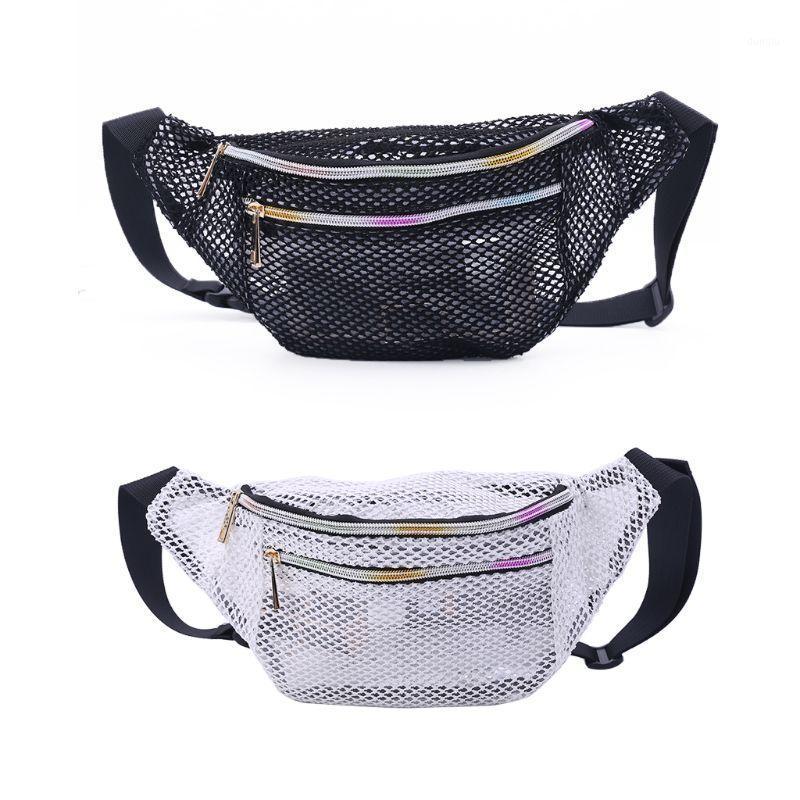

Black White Solid Color Mesh Translucent Fashion Waist Bag Water Resistant Adjustable Fanny Pack Unisex 30 x 16cm PVC1, Sky blue