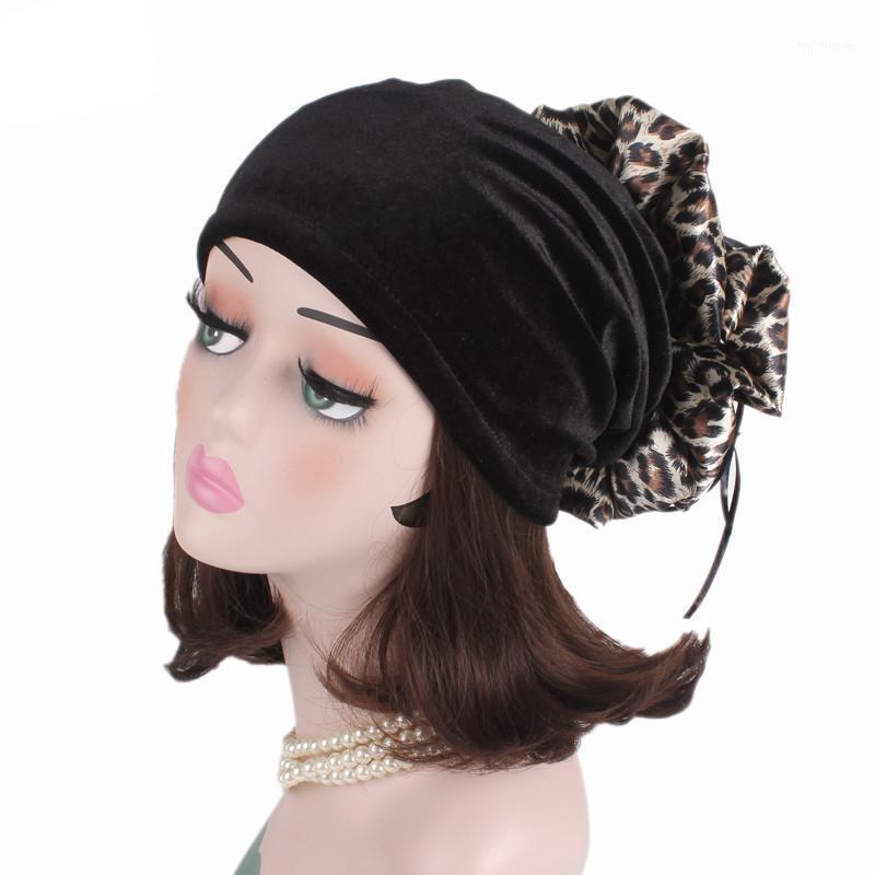 

Muslim Women Flower Elastic Caps Hair Loss Hats Headwear Turban Headwrap1, Black