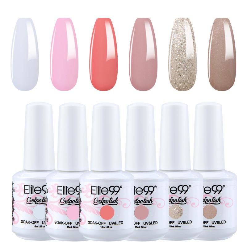 

Elite99 6Pcs 15ml Nail Gel Polish Set For Manicure Nail Art Gel Lacquer Semi Permanent Soak Off Hybrid Varnishes UV Polish