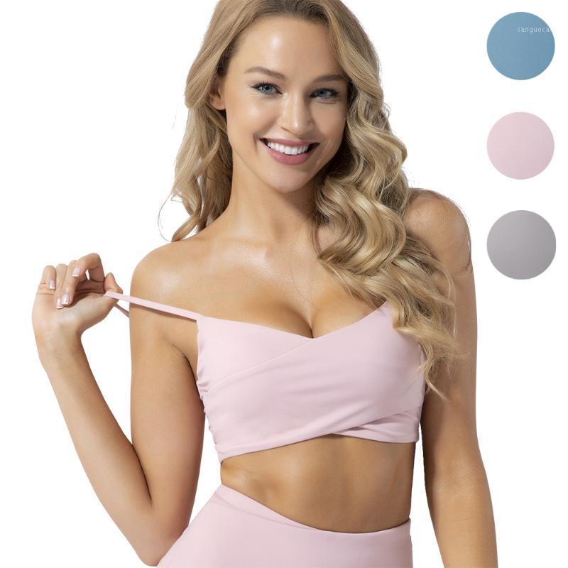 

Sports Bra Cross Front Solid Color Proof Pullover Removable Pads Underwear 8511 Athletic Yoga Jogging Bra1, Blue