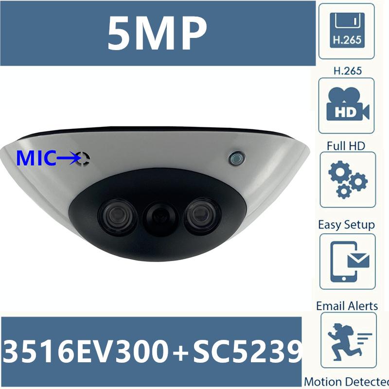 

Integrate MIC Audio 5MP 2592*1944 3516EV300+SC5239 H.265 IP Ceiling Saucer Dome Camera IRC NightVision Onvif CMS XMEYE P2P RTSP
