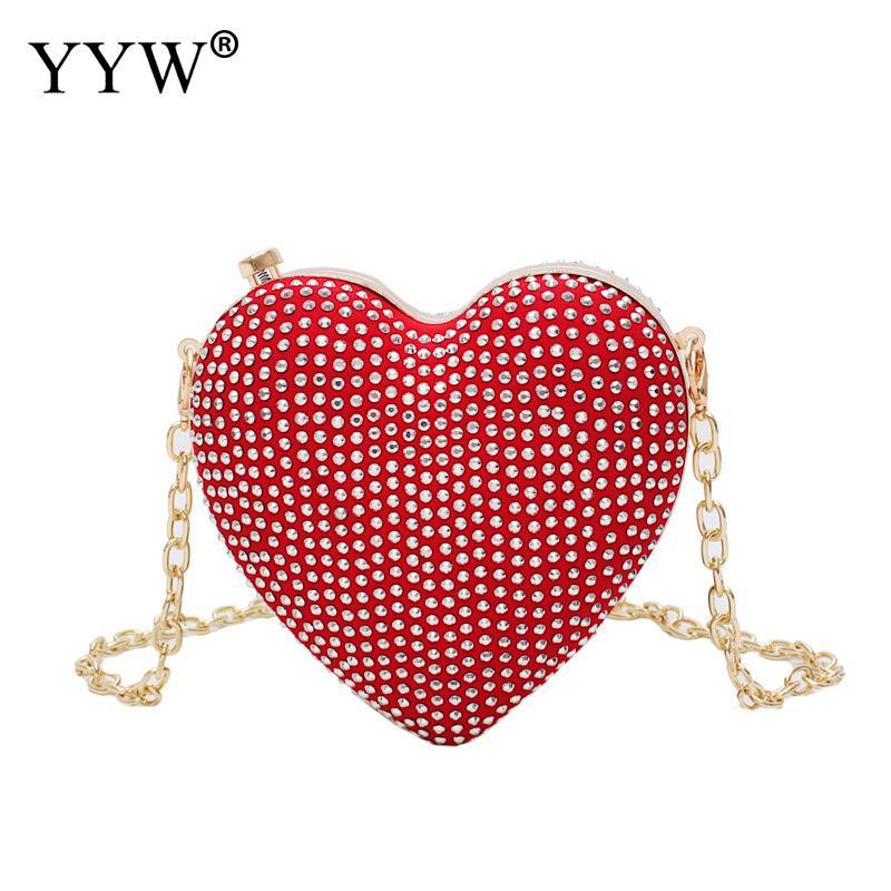 

Metal Ladies Party Clutch Bag Rhinestone Crystal Evening Bag Purse Heart Shaped Diamond 2020 New Fashion Ladies Wedding, Black