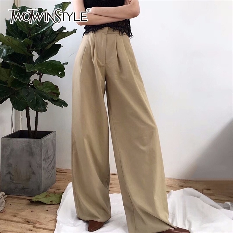 

GALCAUR Women's Wide Leg Pants High Waist Zipper Pocket Big Size X Long Trousers Spring Female Fashion OL Clothing 201106, White