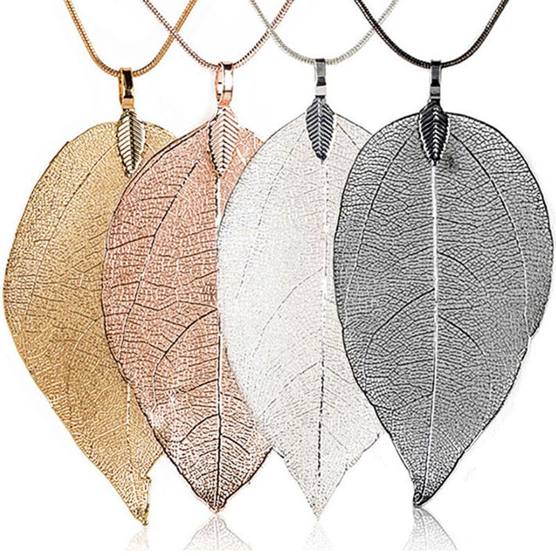 

Natural Leaf Pendant Necklaces for Women Girls Leaves Alloy Pendants Necklace Snake Chain Fashion Jewelry
