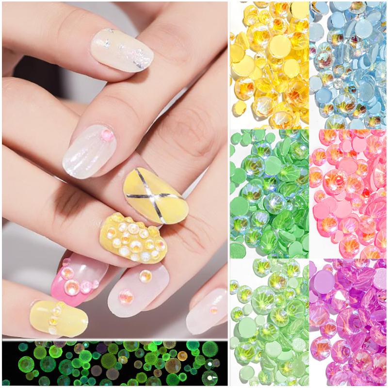

380Pcs/Pack 3D Colorful Nail Rhinestones FlatBack Beads Nail Ornaments Multi Size Auroral Neon Glow in the Dark Rhinestones