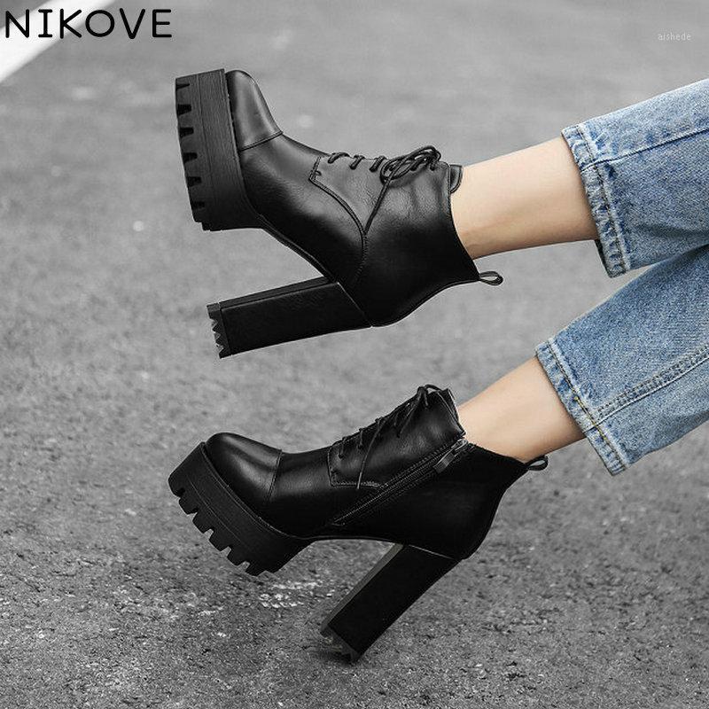 

NIKOVE 2020 Women Ankle Boots Zipper All Match Pu Leather Round Toe Square High Heel Women Shoes Winter Shoes Size 34-421, Beige