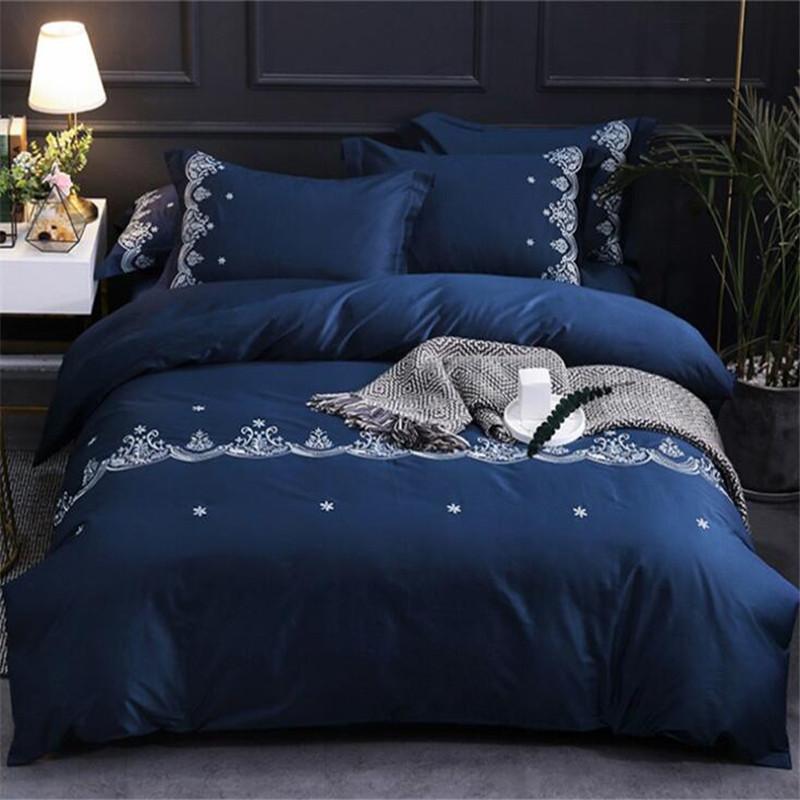 

European 60s long-staple cotton 4pcs bedding set duvet cover embroidered cotton bed sheets king / size quilt cover set, Style 13