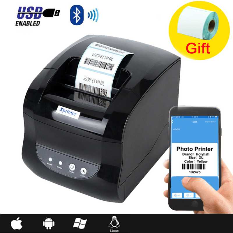 

Xprinter 365B QR barcode label printer thermal receipt printer sticker bluetooth usb phone windows 20-80mm for shop supermarket