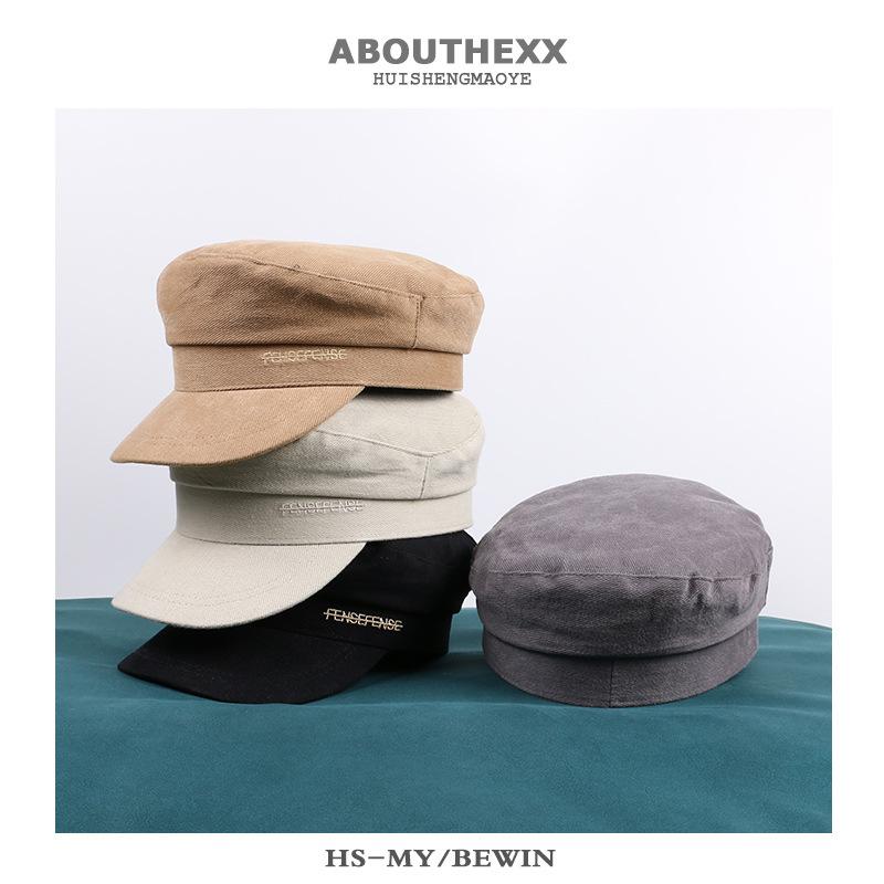 

Ins Hat Female Autumn Retro British Flat Top Navy Hat Korean Version Japanese Wild Octagonal Male, Khaki