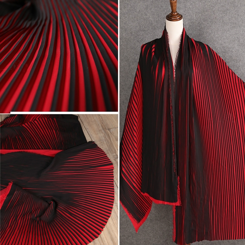 

Reddish Black Ruffled Pleated Chiffon Fabric Solid For Dress Clothes Materials,by the Meter T200810