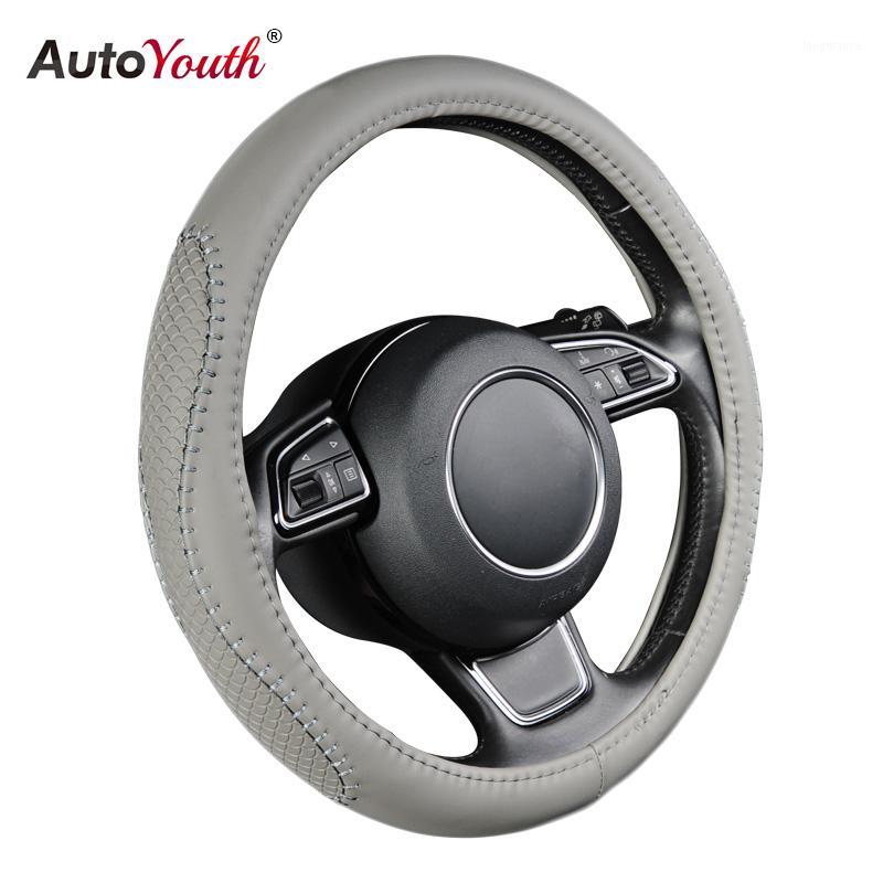

AUTOYOUTH Gray PU leather Steering Wheel Cover Fish Scale Pattern Splice Bold Line Fits 38cm /15inch auto stuurhoes for most1