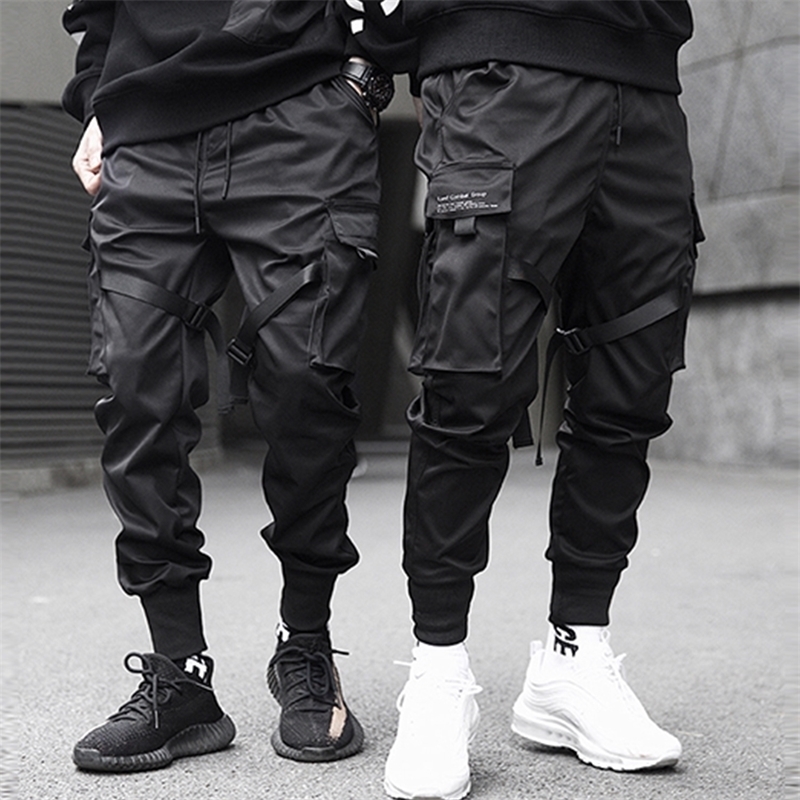 

Aelfric Eden Ribbons Hip Hop Cargo Pants Men Black Pocket Streetwear Harajuku Techwear Pants Trousers Harem Joggers Sweatpants 201125