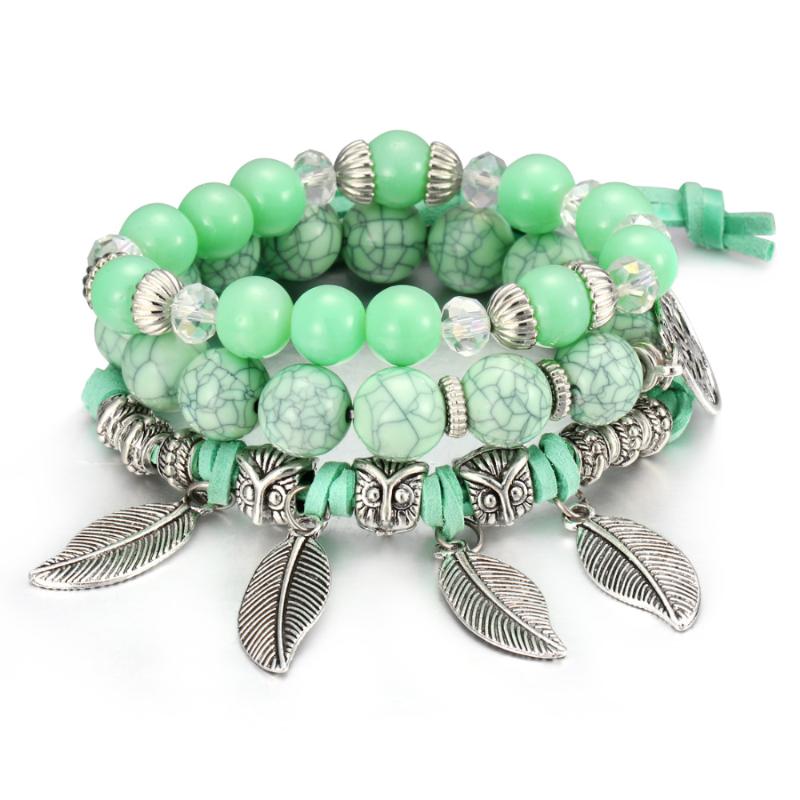

ZOSHI Boho Beads Bracelet Sets For Women Vintage Party Jewelry Chakra Beads New Design Leaf Charm Bracelet Femme Jewelry