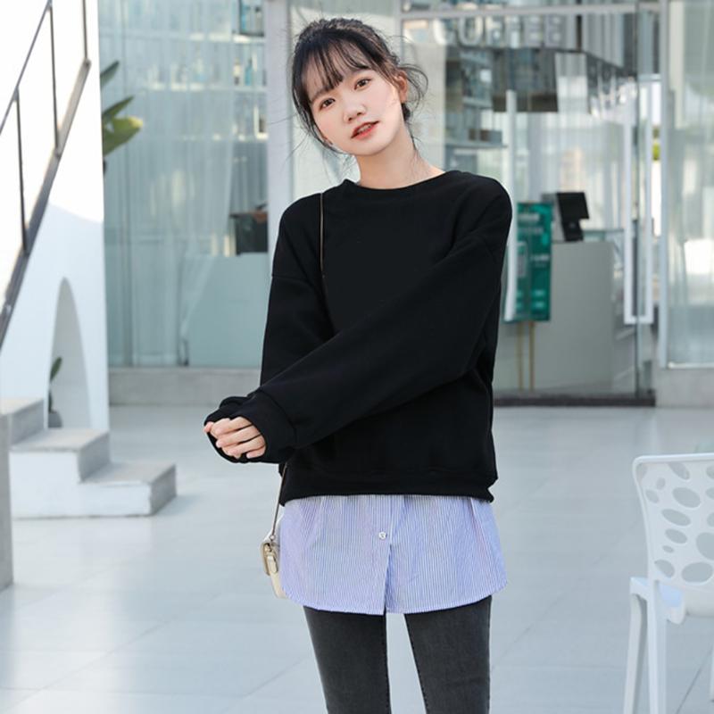 

Elastic Waist Half Skirts Fake Hem Fashion Sweater Striped False Bottoming Adjustable Befree Skirts Clothes Decor Accessories#38, Black