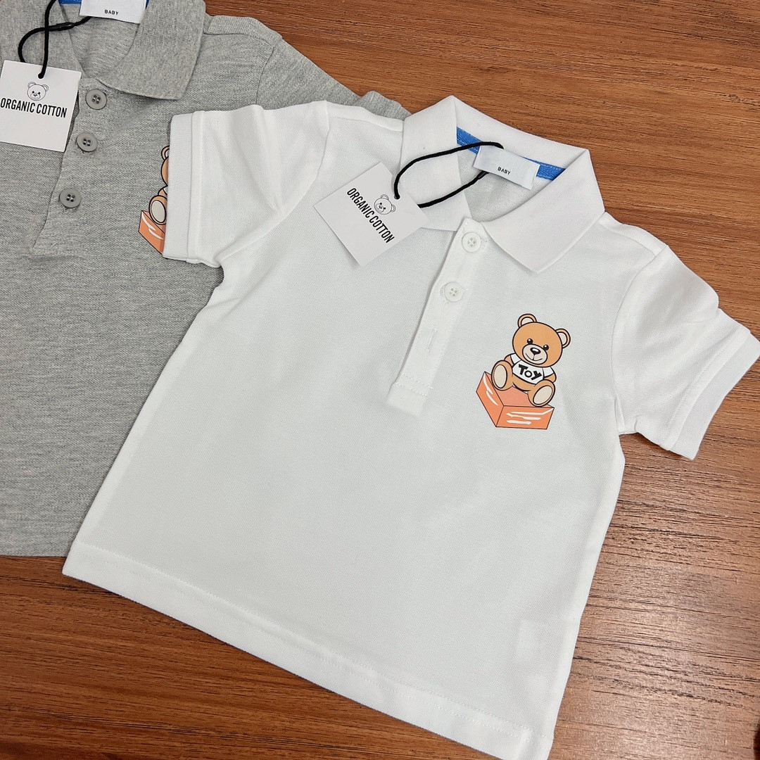 

Kids Fashion Polos T-shirts Short Sleeve Tops Boys Girls Children Casual Letter with Bear Pattern Pullover Size 80-140cm, Gray