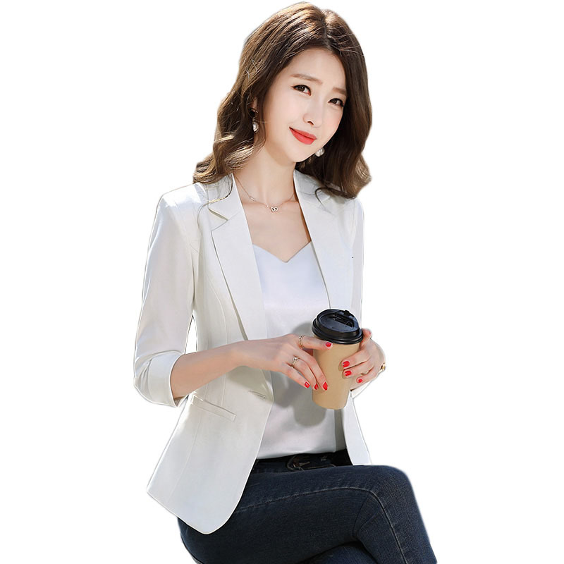 

2021 New Summer Thin Small Suit Jacket Lady Slim Single Button Blazer Women Casual Seven Points Sleeve Coat Plus Size S-5xl Y289 1qft, White