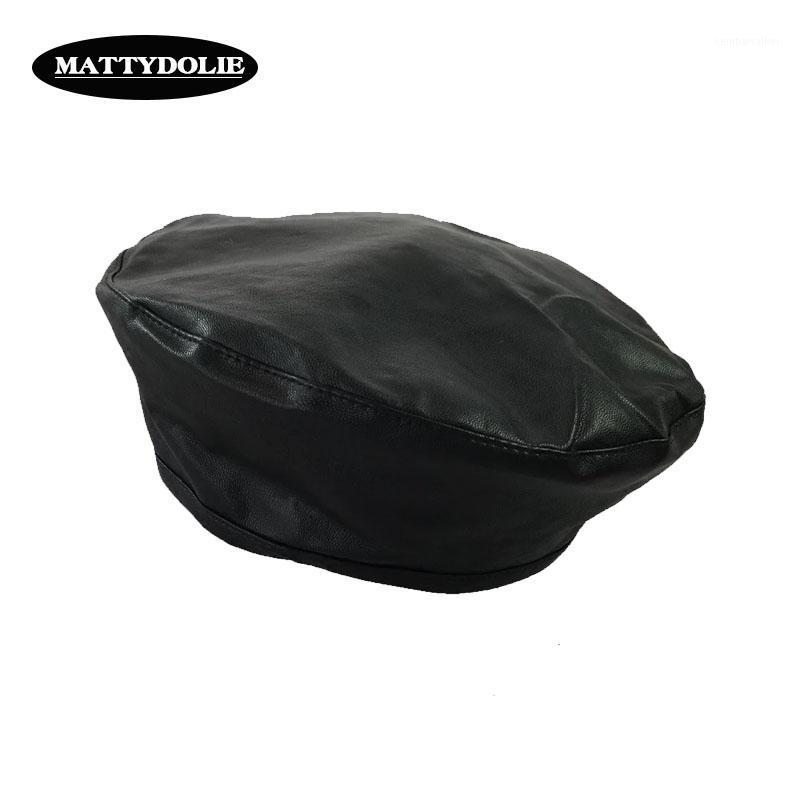 

Berets MATTYDOLIE Beret Cap Solid Color Fashion Women Casual PU Leather Hat For Autumn Winter Retro Beanie Caps Girls1, Black