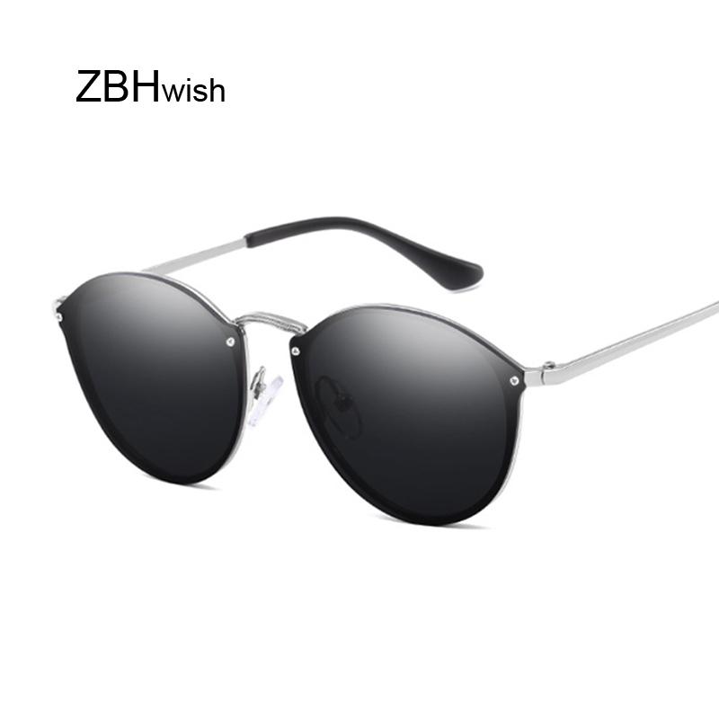 

Round Sunglasses Vintage Brand Designer Black Mirror Sunglasses For Women Metal Reflective Flat Lens Sun Glasses Female Oculos