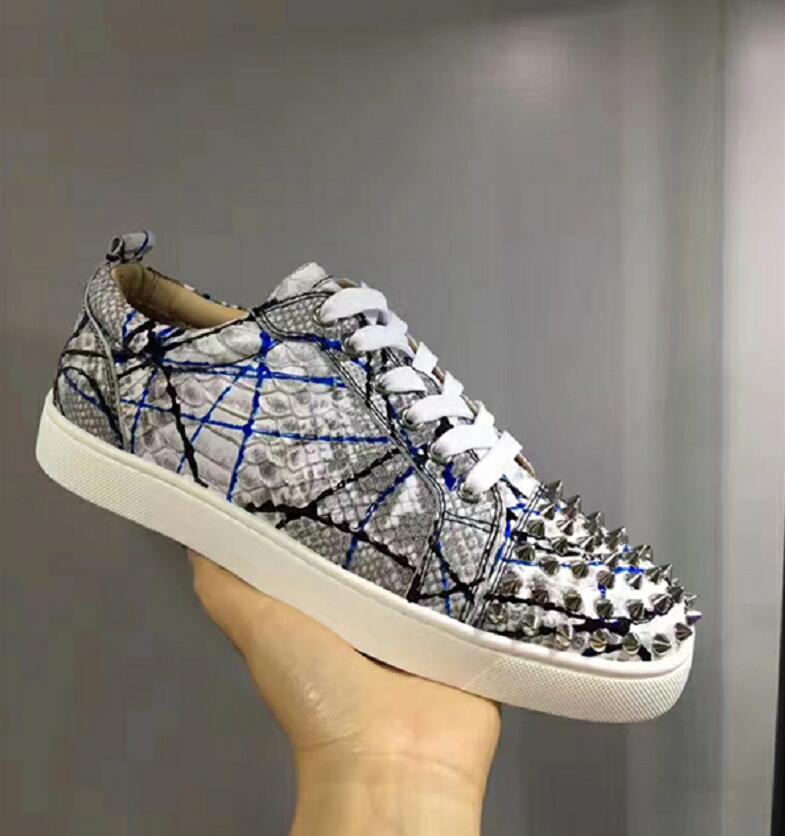 

Designers Louboutin CL Christian luxurys New leather spikes low Top Sneakers Red Bottom Shoes Women,Men Trainers Wine-re gZa, Blue