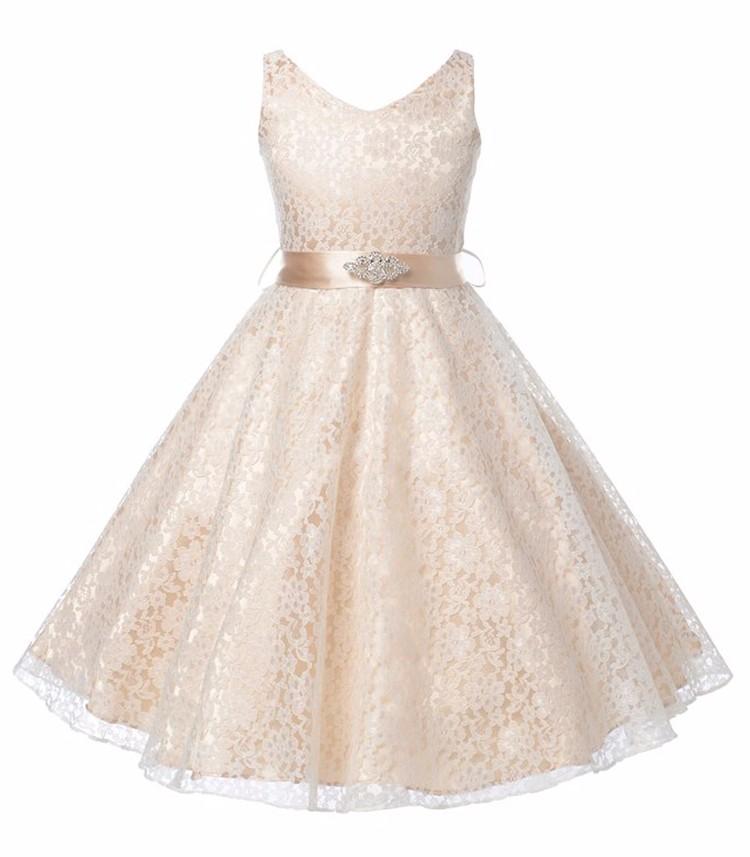

2020 Kids Princess Party Dress for Girls Tutu Mesh Costume Birthday Ball Gown Infant Lace Children Bridesmaid Elegant Dress, Champagne