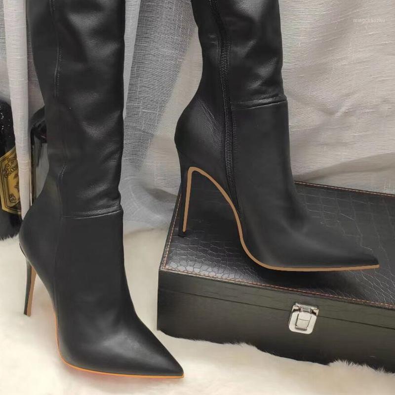 

2021 New Arrival Fashion Soft Leather Ladies Zipper Shoes Winter Blakc Women Over Knee Female Comfortable Boots1, 8cm heel black