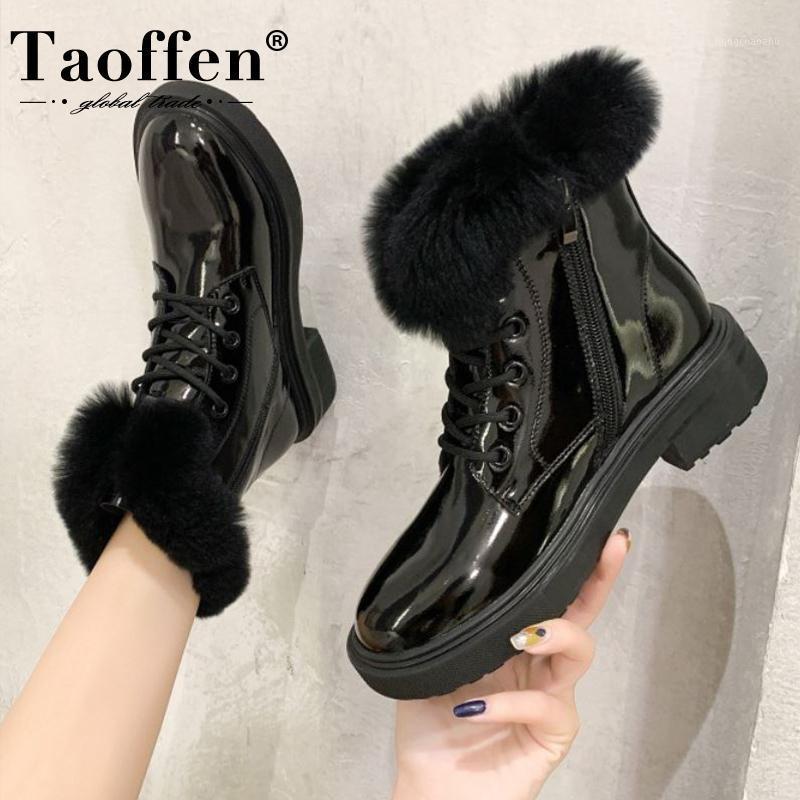 

Taoffen Real Leather Woman Ankle Boots Warm Fur Fashion Platform Winter Shoes Women Cross Strap Short Boot Footwear Size 35-391, Black