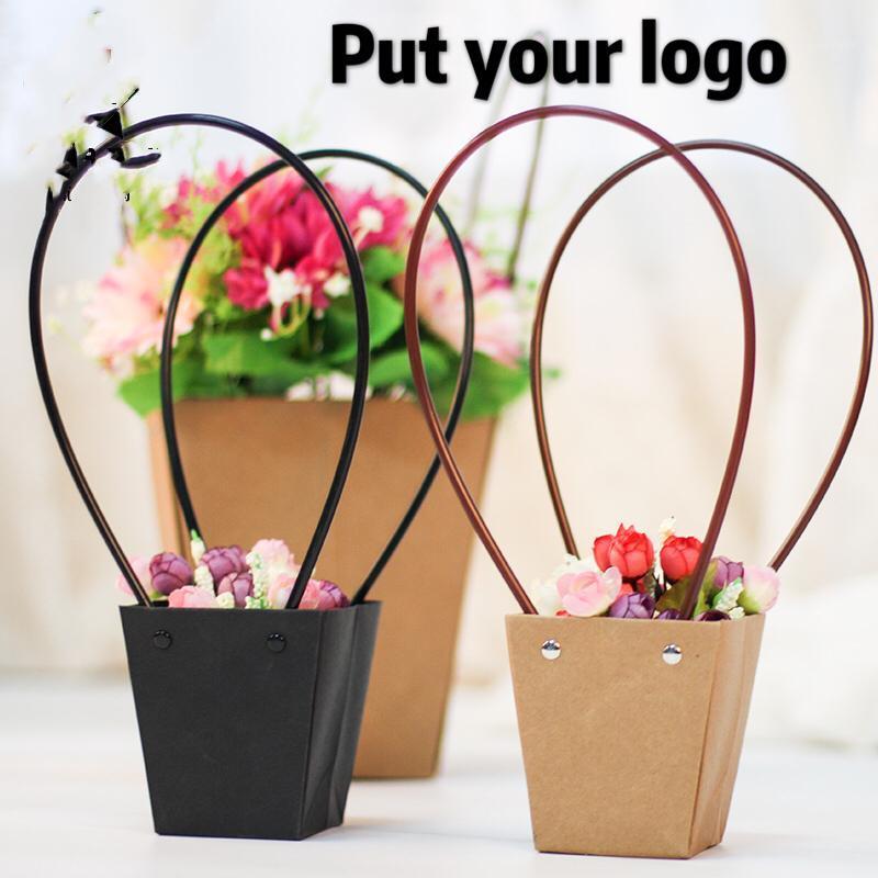 

Kraft Paper Bags Flower Box with Handle Waterproof Bouquet Florist Gift Packing Box Valentine's Day Rose Boxes Party Decoration1