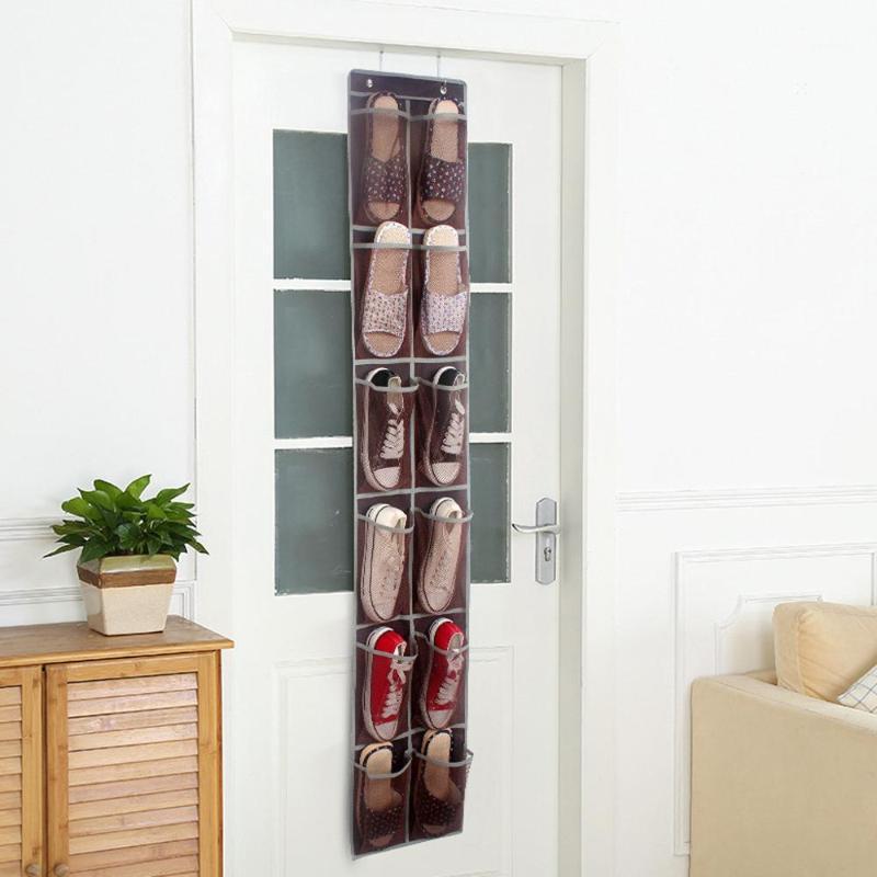 

Door Shoe Organizer, 12 Durable Pockets, Hooks, Large Breathable Mesh Pocket Stores Shoes Home W@1