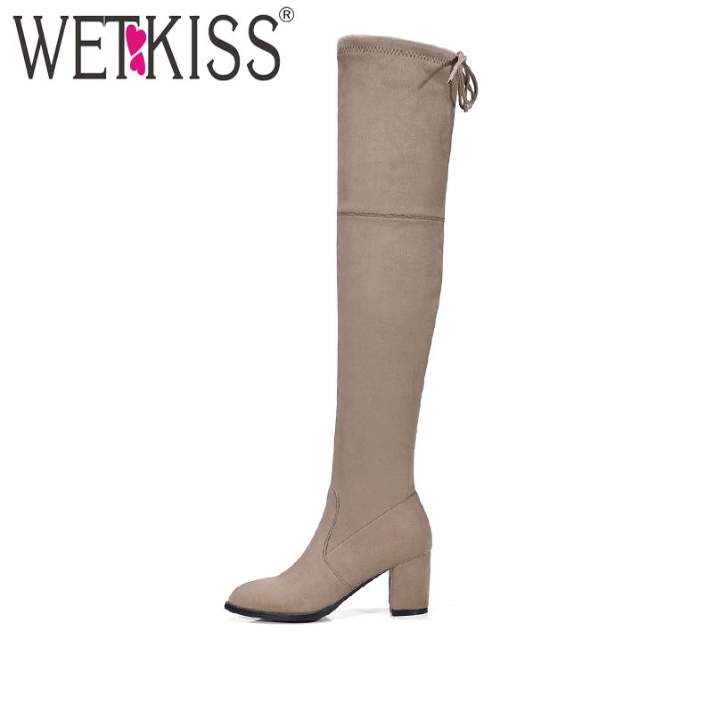 

Mature Over-the-Knee Boots 2020 New Arrival Stylish Autumn Stretch Boots Women's High Heel Shoes Female Back Lace Up Footwear, Apricot