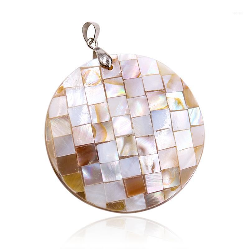 

Silver Color Big Round White Natural Mother of Pearl Shell Pendant Charm Necklace pendant Women Jewelry Making Accessories1