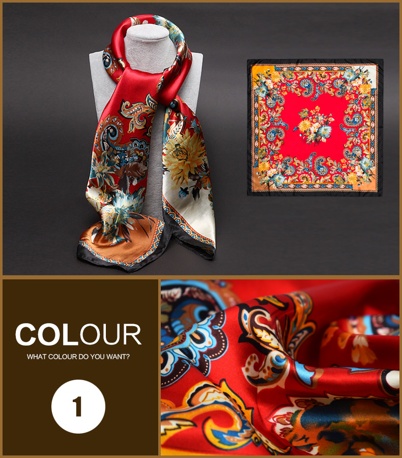 

2021 Fashion Smooth Satin Satin Satin Large Kerchief Headscarf Oil Painting Scarf Shawl Female Silk Scarf 90*90