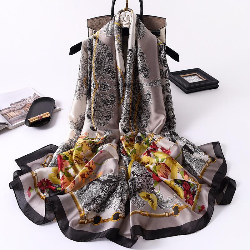 

2021 Women Silk Scarf hijabs Shawls Foulard female headband Design Print Wraps Echarpe Beach Stole bandana