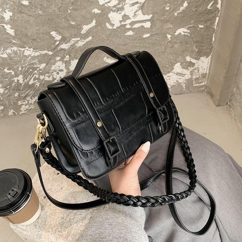 

Ladies small handbag fashion shoulder bag casual messenger bag retro messenger luxury PU lady stone pattern women's, Black
