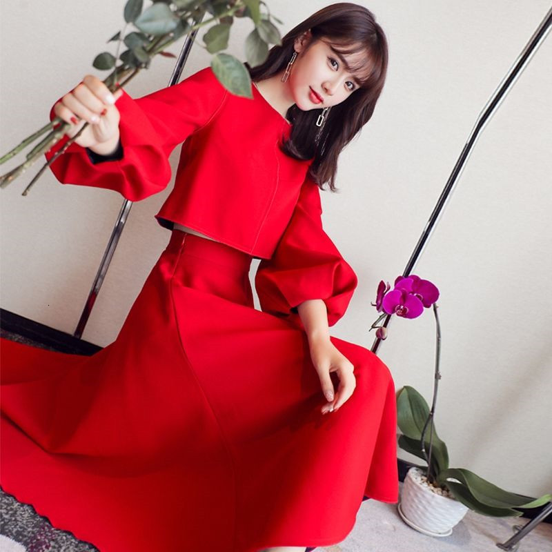 

Lady Eemperament Two Piece 2021 New Female Spring and Autumn Two-piece Women's Suit Ladies Top + Skirt B685 Pwmm, Red