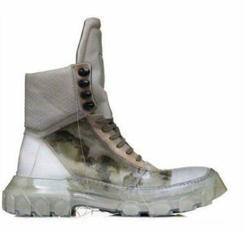 

3D 19ss TPU Transparent sole quality leather high top handmade thick sole designer platform trainer Boots