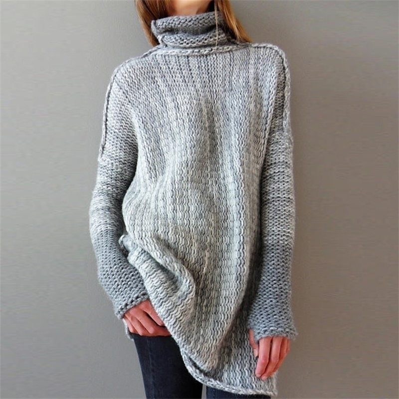 

Women' fashion loose plus size sweaters turtlenecks sueter mujer winter clothes women pullovers knitted sweater 201130, Khaki