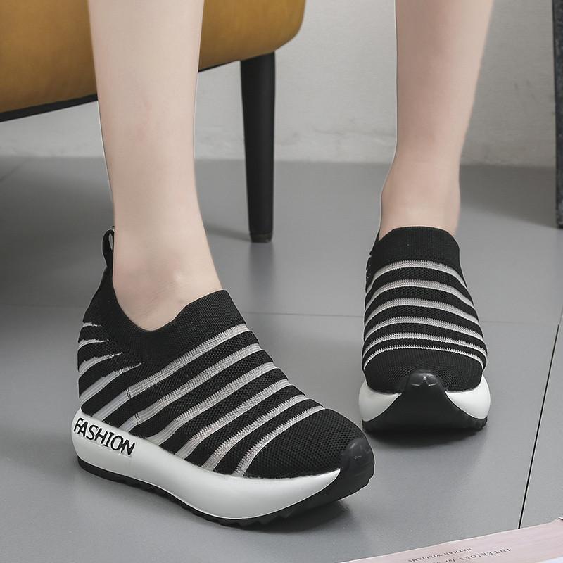 

Women Pumps Increase Internal Platforms Shoes Woman Casual Breathable Slip on Sneakers Women Shoes Creepers, Black