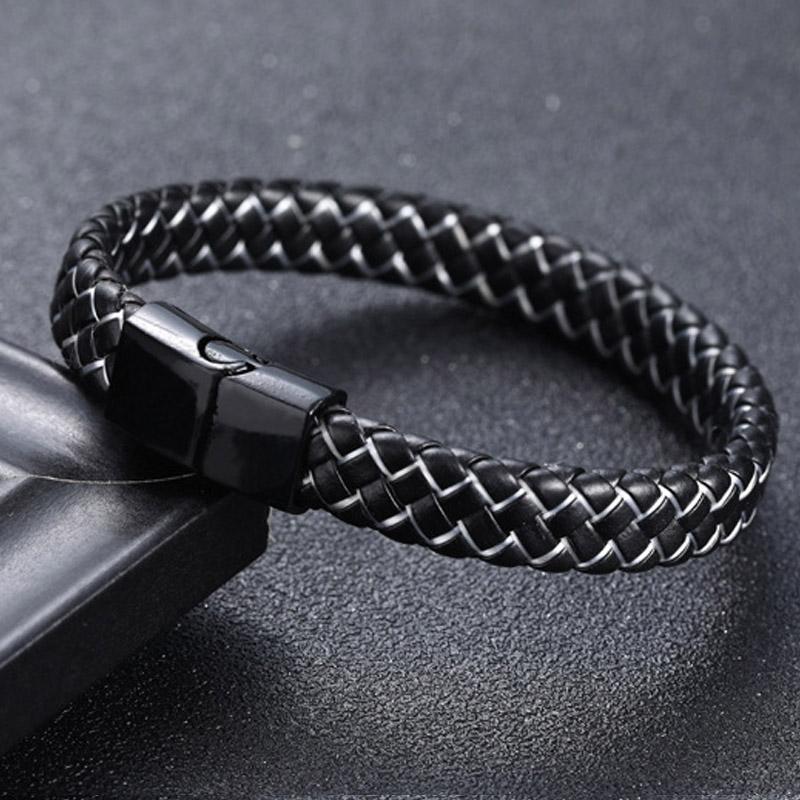

Punk Men Jewelry Black/Brown Braided Leather Bracelet Stainless Steel Magnetic Clasp Fashion Bracelets Bangles Men's Jewelry