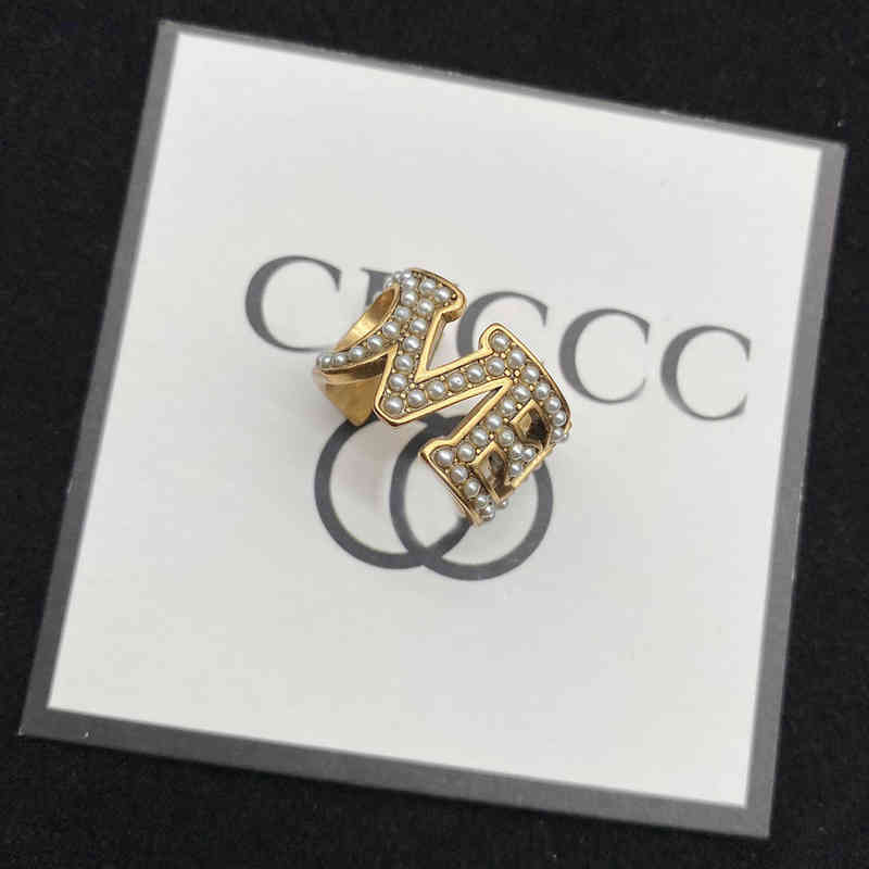 

Hot selling GU 2022 CCI fashion brand men's and women's rings Pearl Light Luxury Open Ring Simple Fashion Temperament Design Letter Women's High Version