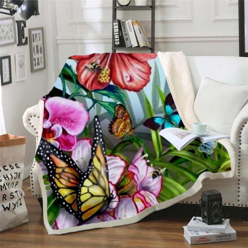 

3D Digital Printed Colorful butterfly Sherpa Blanket Couch Quilt Cover Travel Bedding Outlet Velvet Plush Throw Fleece Blanket