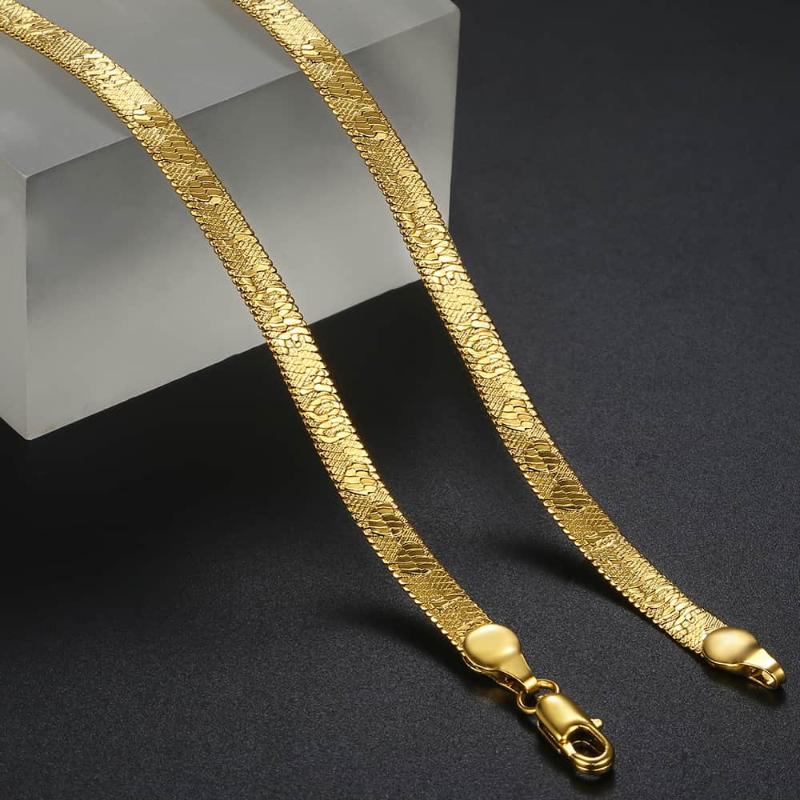 

5mm Snake Herringbone Necklaces Heart I Love You Pattern Gold Filled Chain for Women Men Fashion Jewelry Gift GN468A