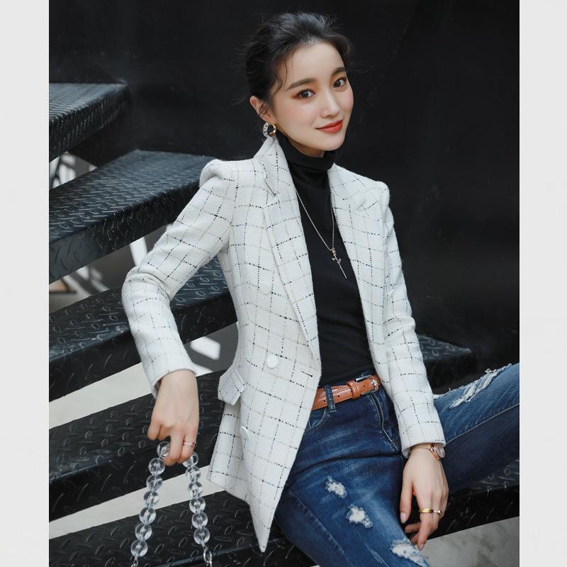 

New Korean Black Plaid Wild Casual Fashion Temperament Suit Jacket Women Clothes Professional Suit Female AutumnWomen Plus Size