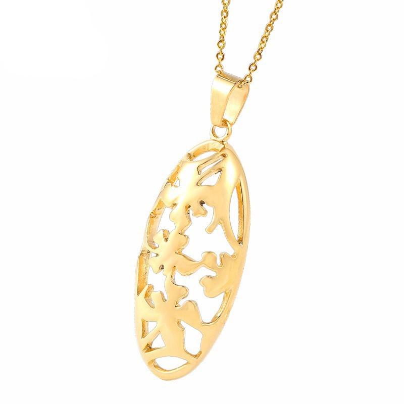 

RIR Vintage Style Gold Hollow Oval Charm Necklace Stainless Steel Geometry Unique Ladies Jewellery Necklace Dance Party Gifts