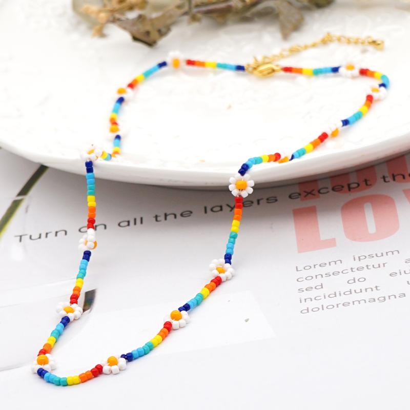

Go2Boho Rainbow Necklace Women Choker Boho Jewelry Collares Fashion Necklaces Mujer Flower Miyuki Beads Stainless Steel Chain