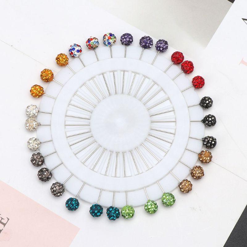 

Pins, Brooches 30Pcs/Set Muslim Hijab Scarf Safety Pins Crystals Ball Straight Head For Women