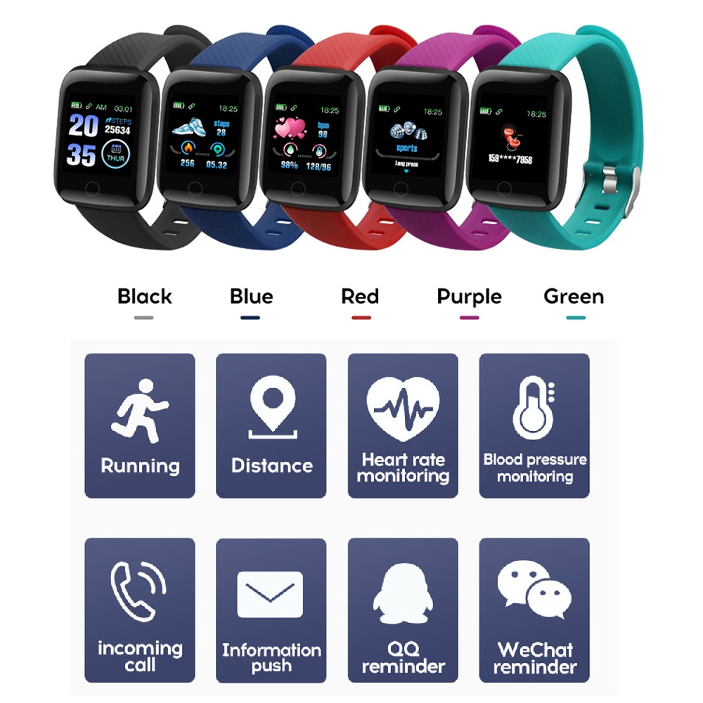 

Fitness Tracker ID116 PLUS Smart Bracelet with Heart Rate Smart Blood Pressure Wristband 116 PLUS F0 for Fitbit MI Band 116Plus